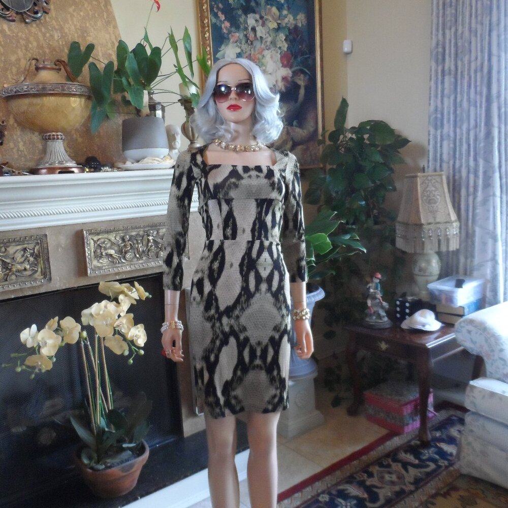 Roberto Cavalli Brown/Beige Python Print Sheath D… - image 1